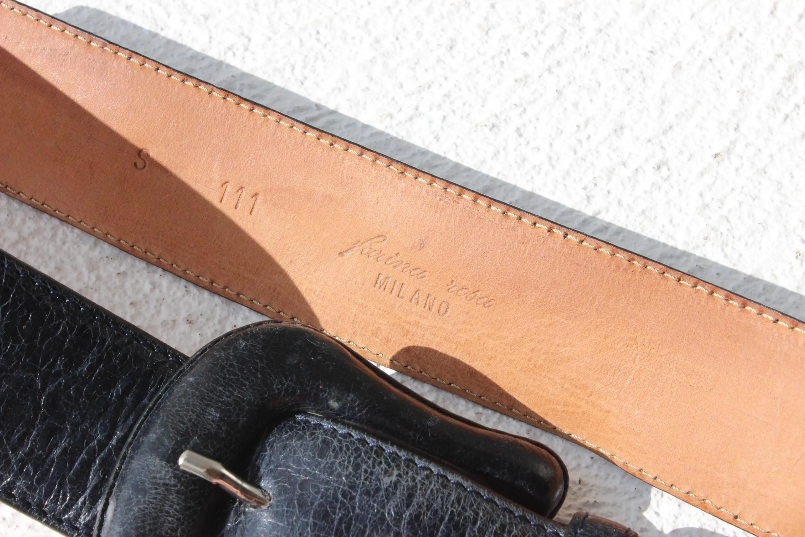 80s Italian Navy Leather Belt w/ Tonal Leather Buckle