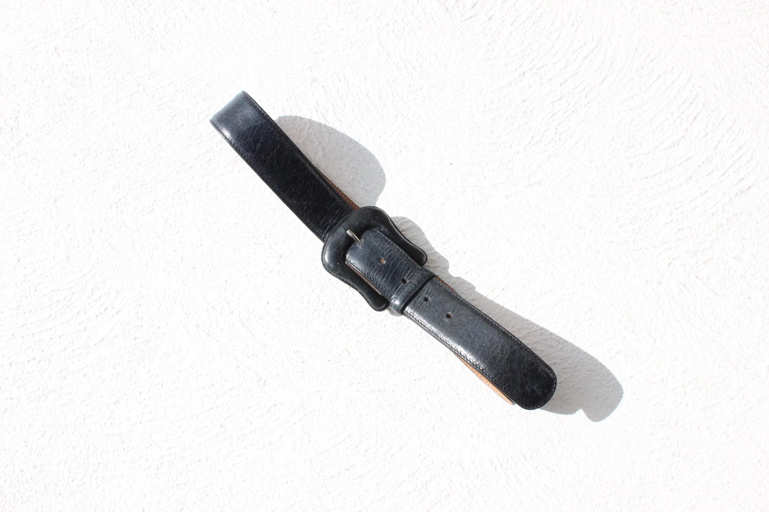 80s Italian Navy Leather Belt w/ Tonal Leather Buckle