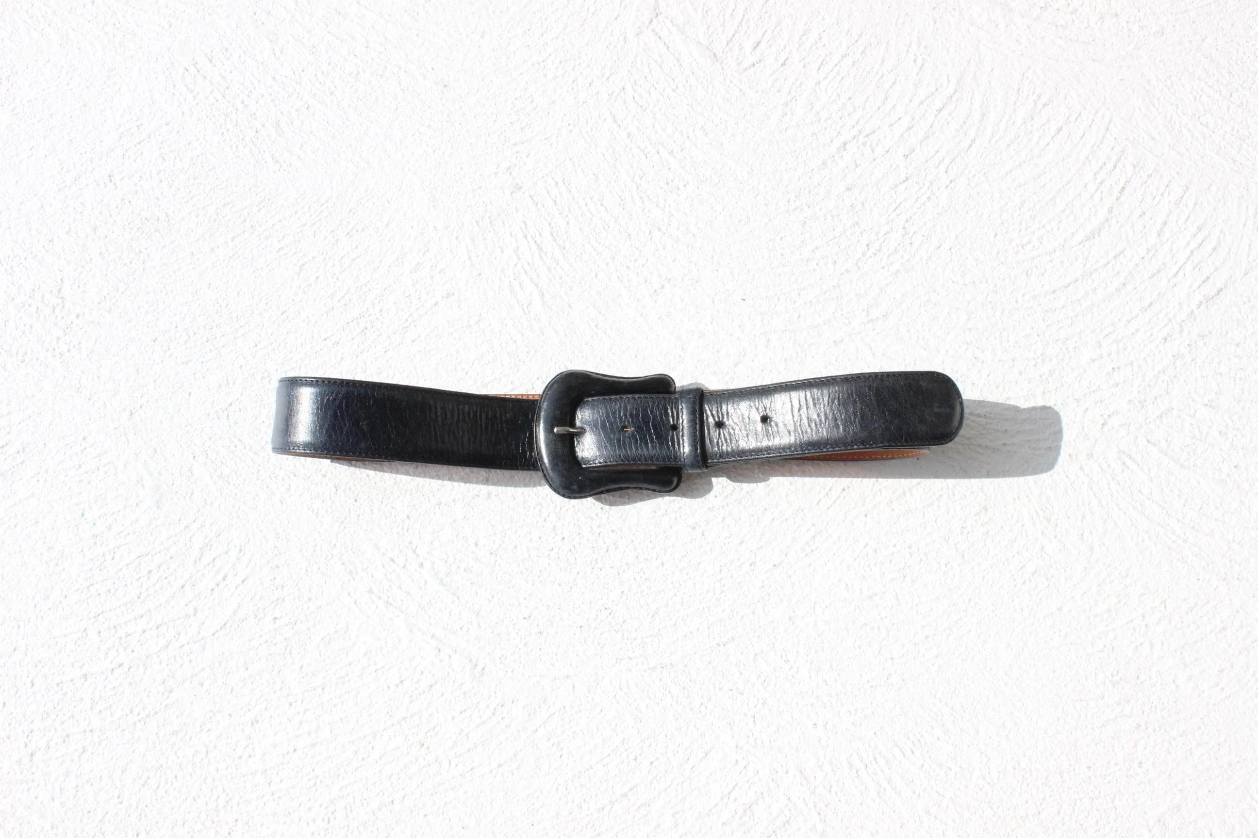 80s Italian Navy Leather Belt w/ Tonal Leather Buckle