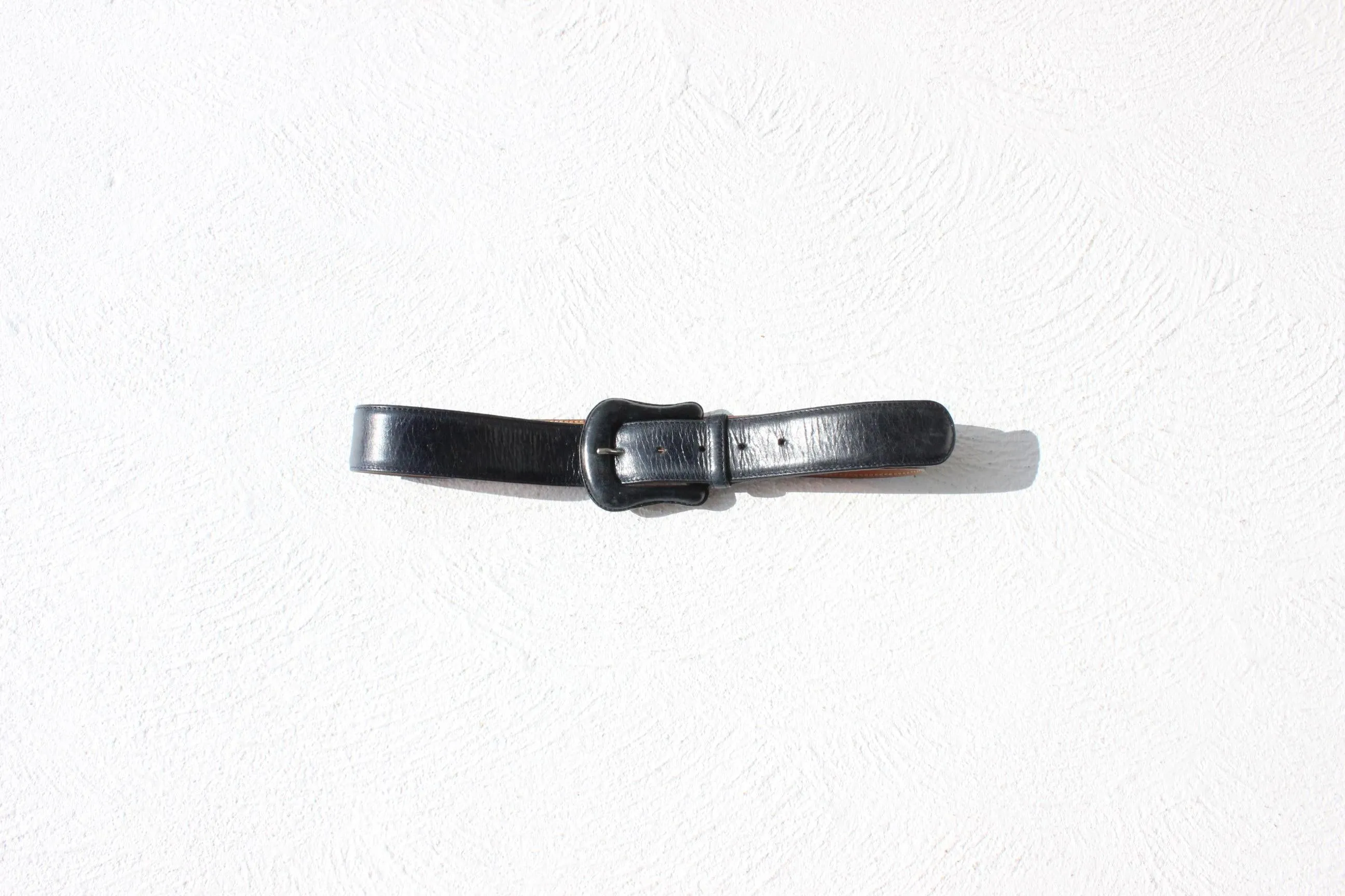 80s Italian Navy Leather Belt w/ Tonal Leather Buckle