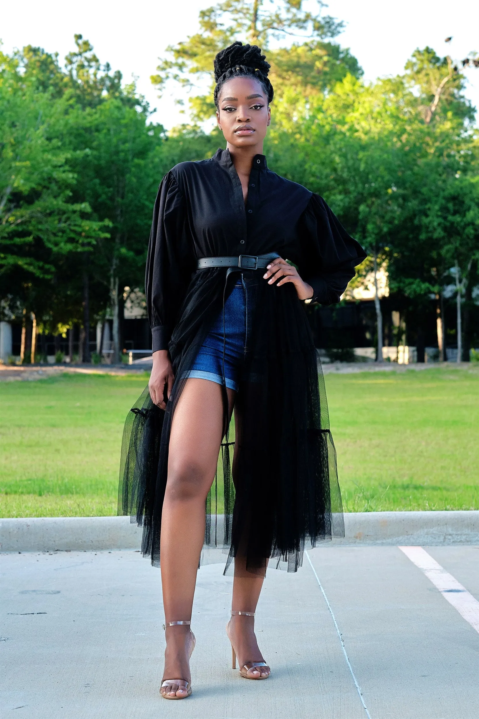 Absolutely Love It Shirt Dress with Extended Tulle