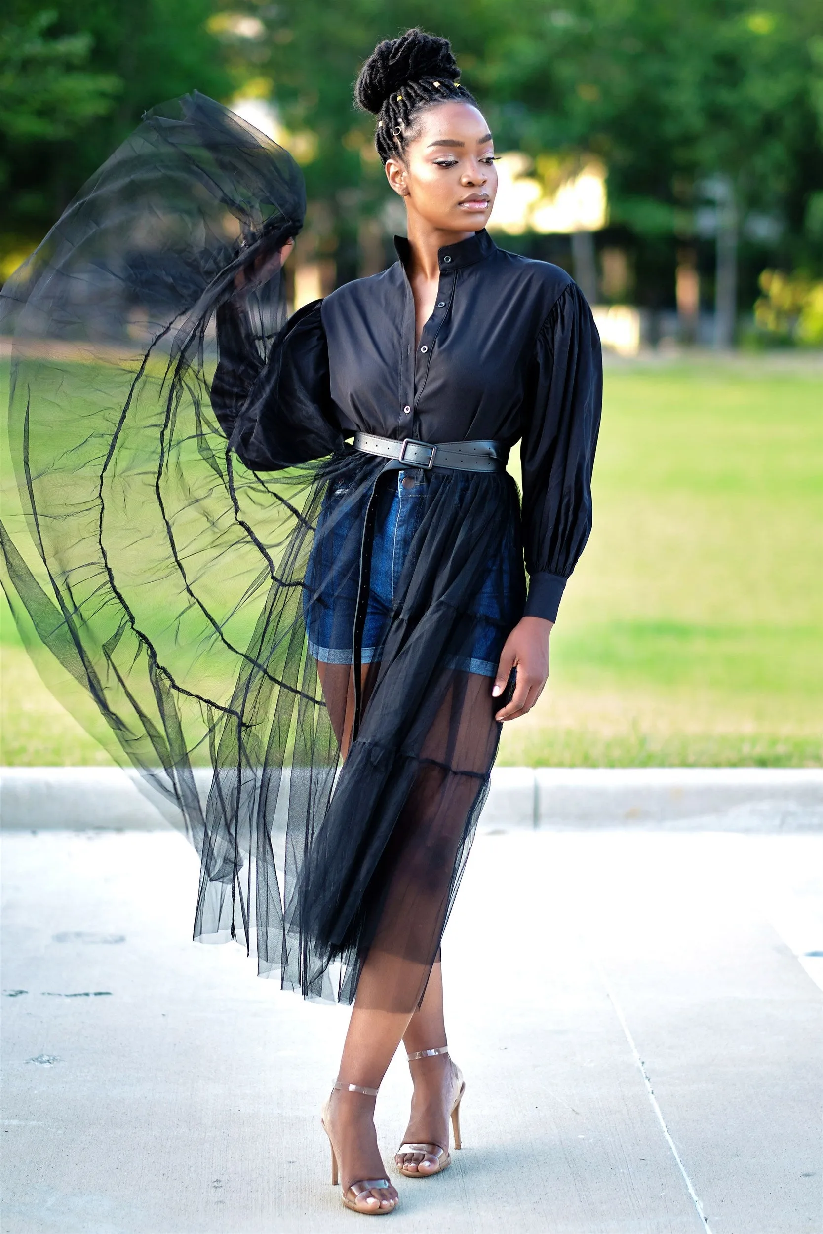 Absolutely Love It Shirt Dress with Extended Tulle