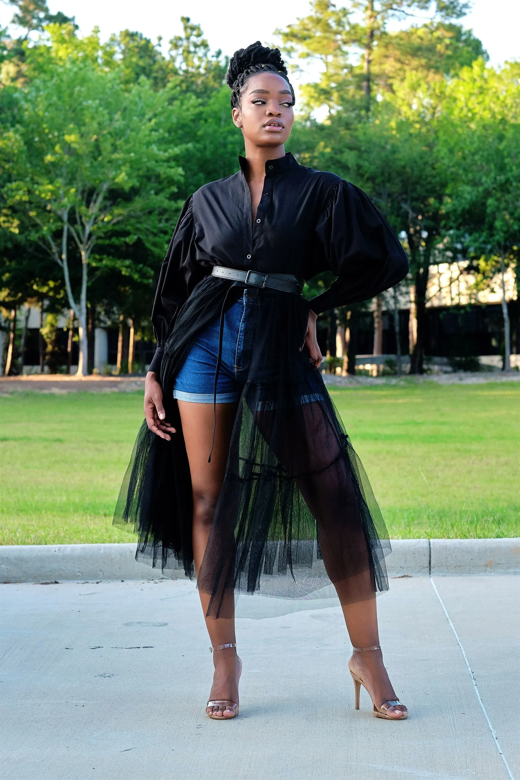 Absolutely Love It Shirt Dress with Extended Tulle