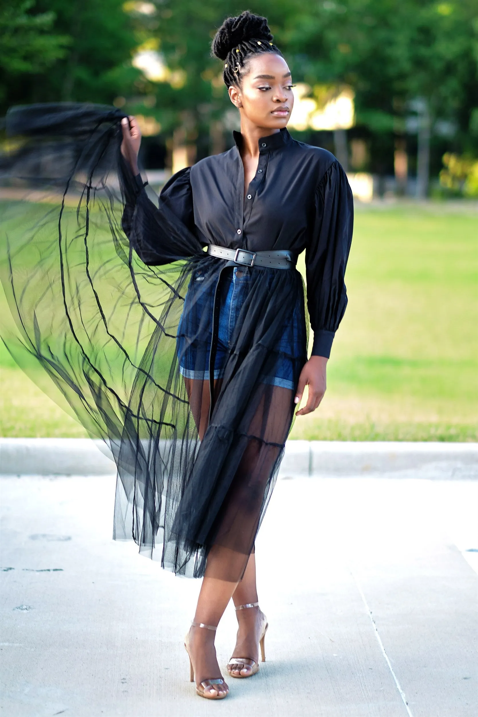 Absolutely Love It Shirt Dress with Extended Tulle