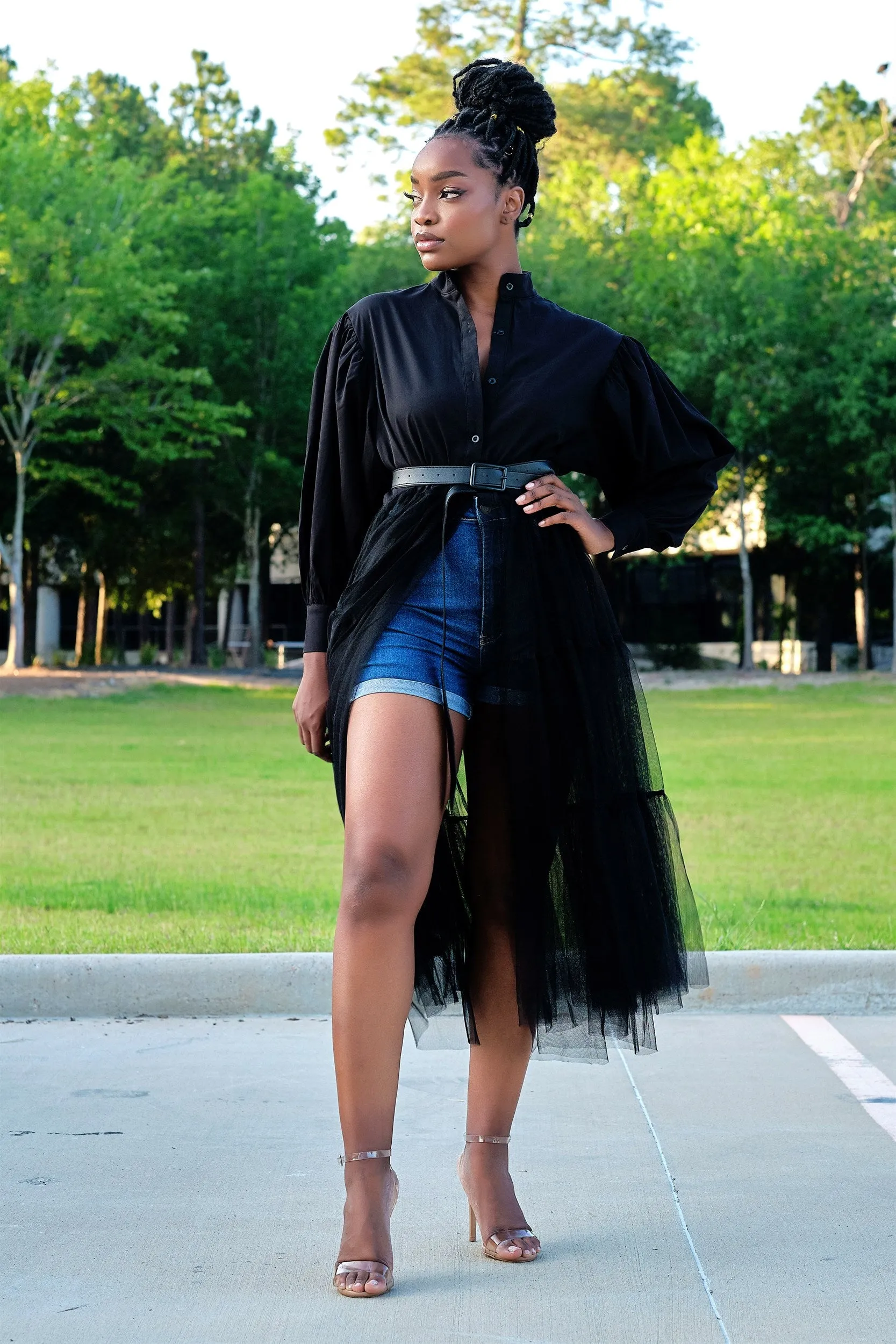 Absolutely Love It Shirt Dress with Extended Tulle