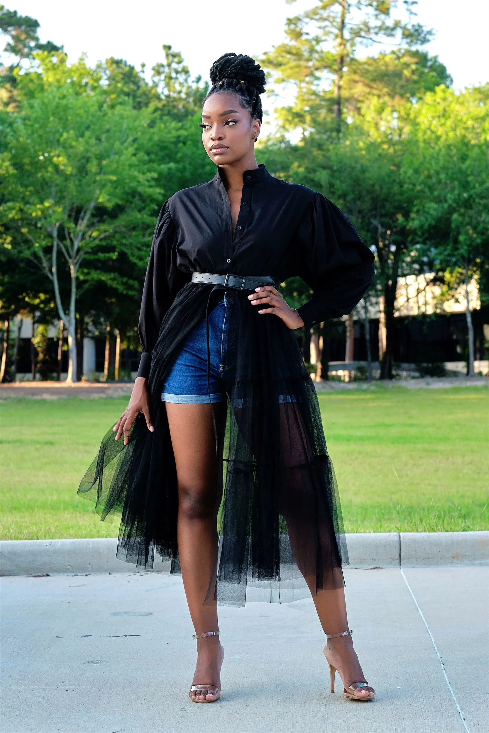 Absolutely Love It Shirt Dress with Extended Tulle