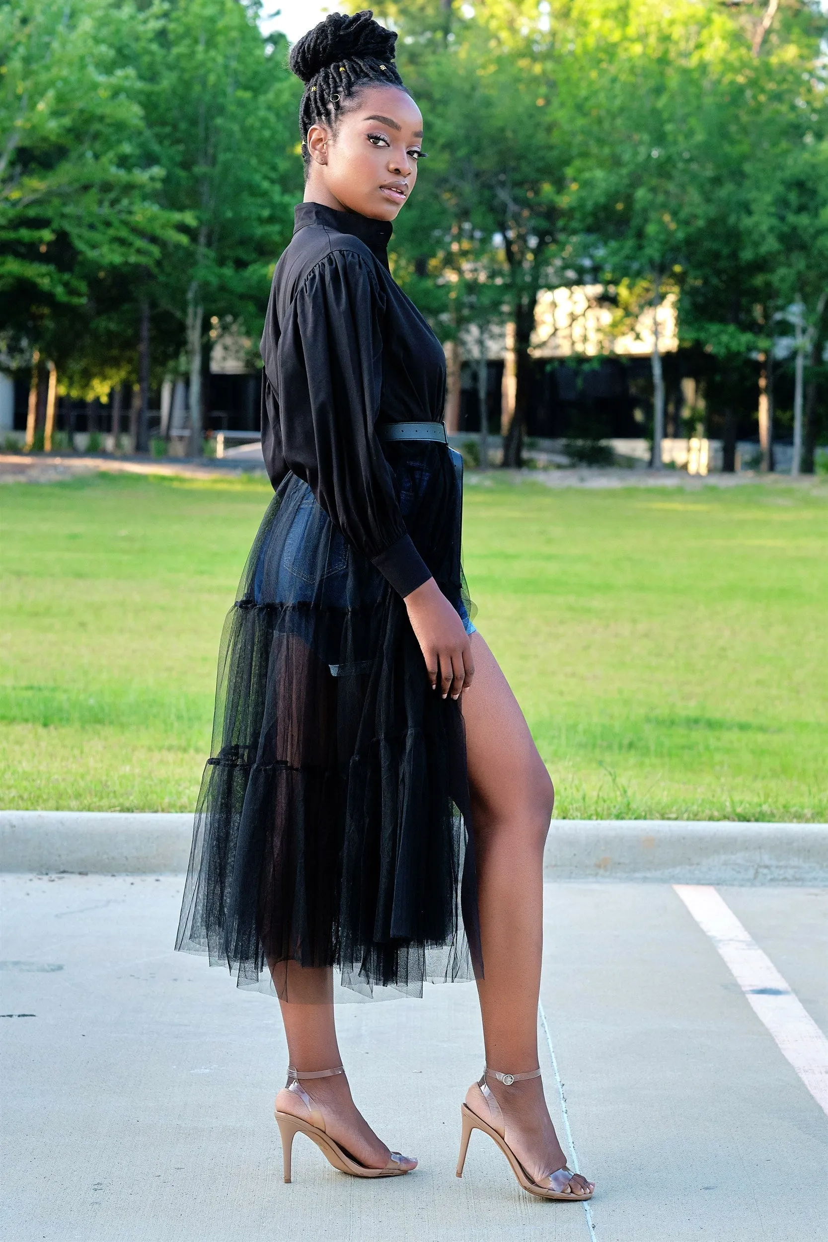 Absolutely Love It Shirt Dress with Extended Tulle