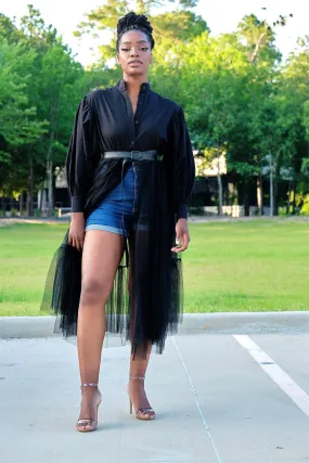 Absolutely Love It Shirt Dress with Extended Tulle