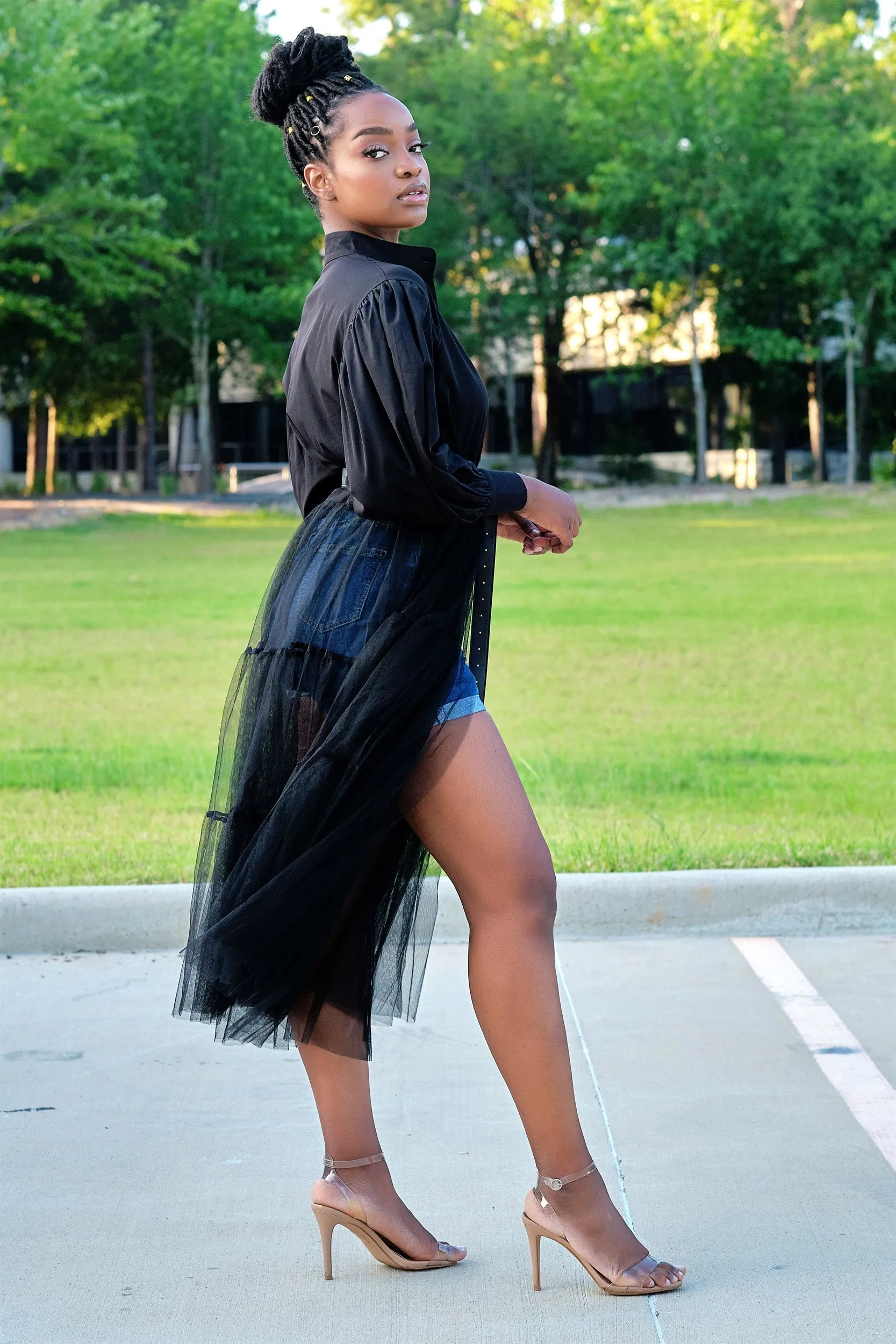 Absolutely Love It Shirt Dress with Extended Tulle