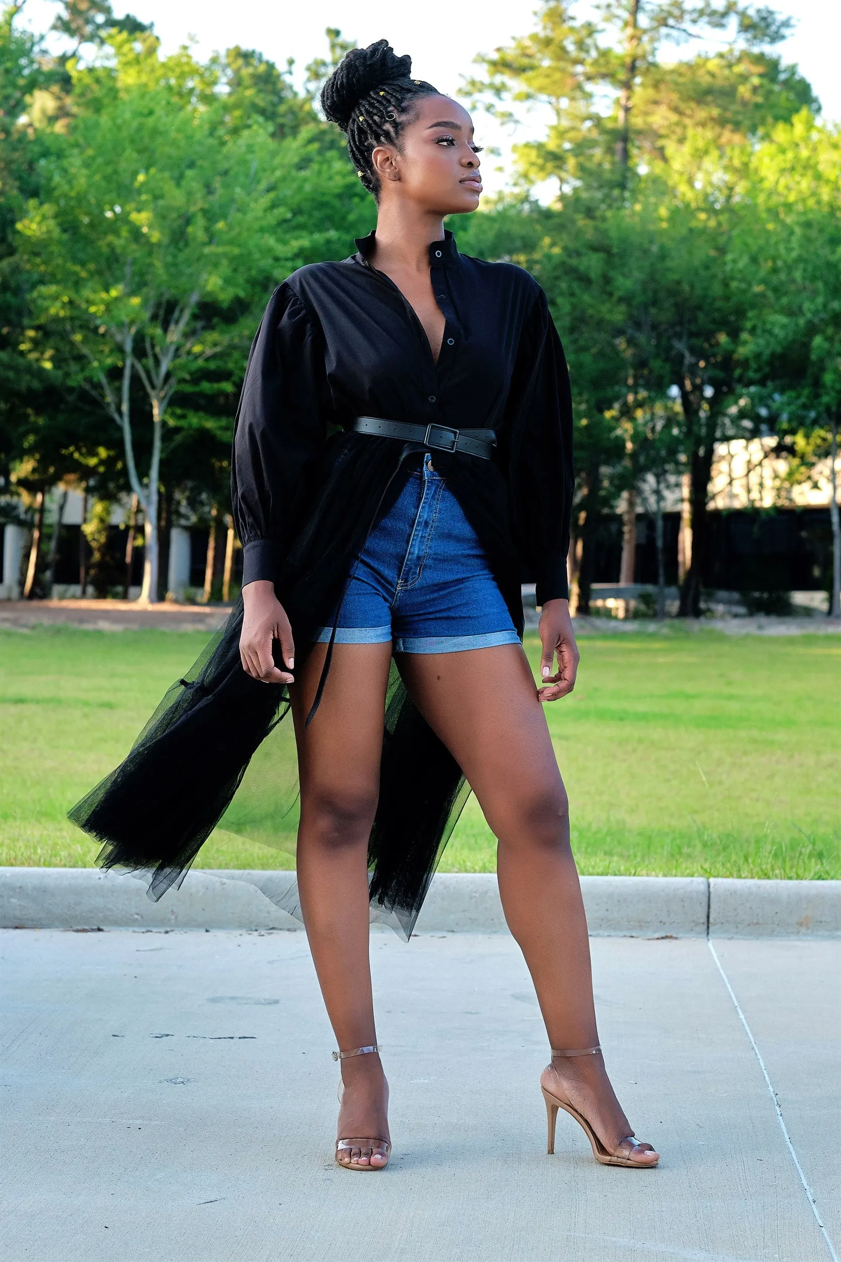 Absolutely Love It Shirt Dress with Extended Tulle