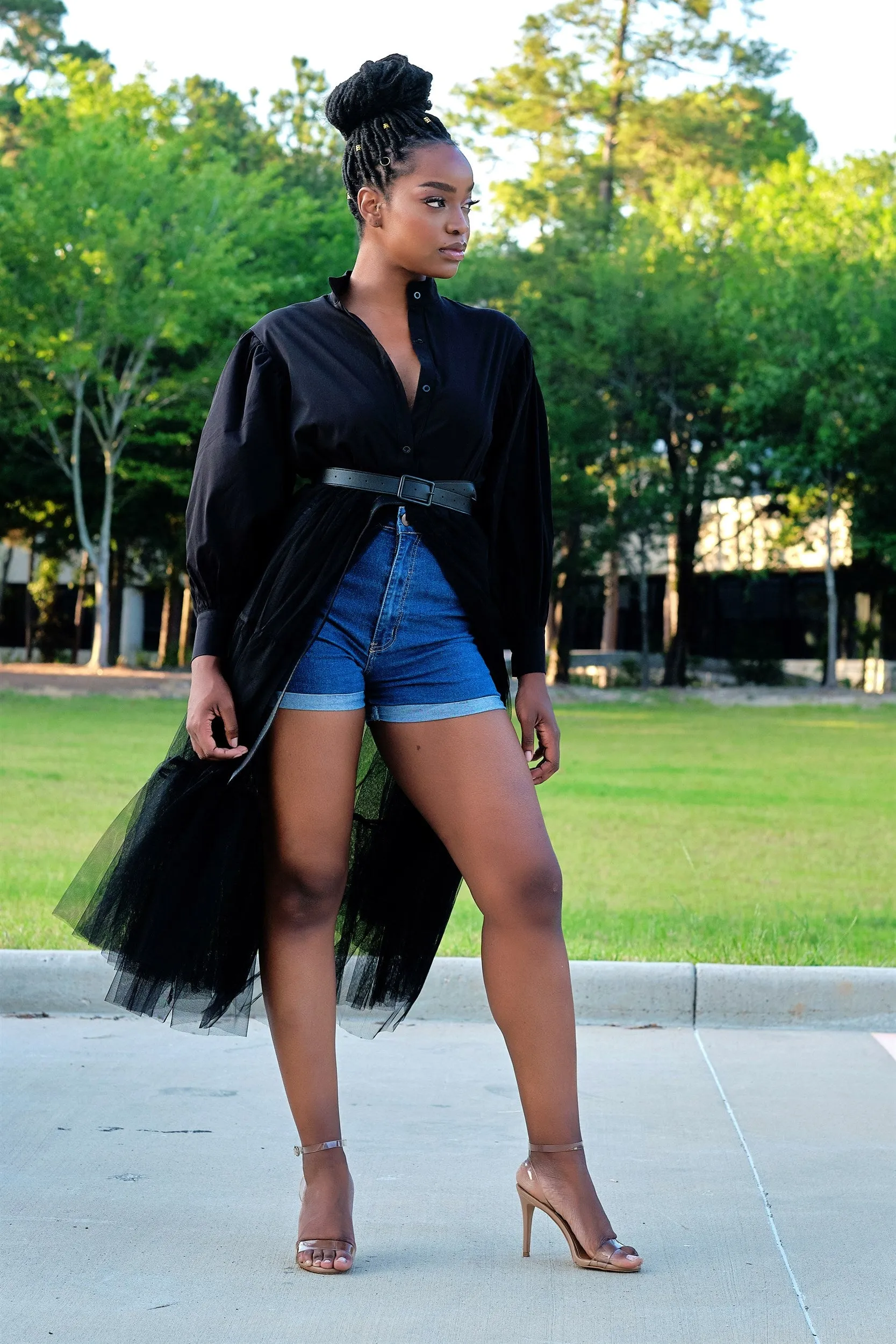 Absolutely Love It Shirt Dress with Extended Tulle