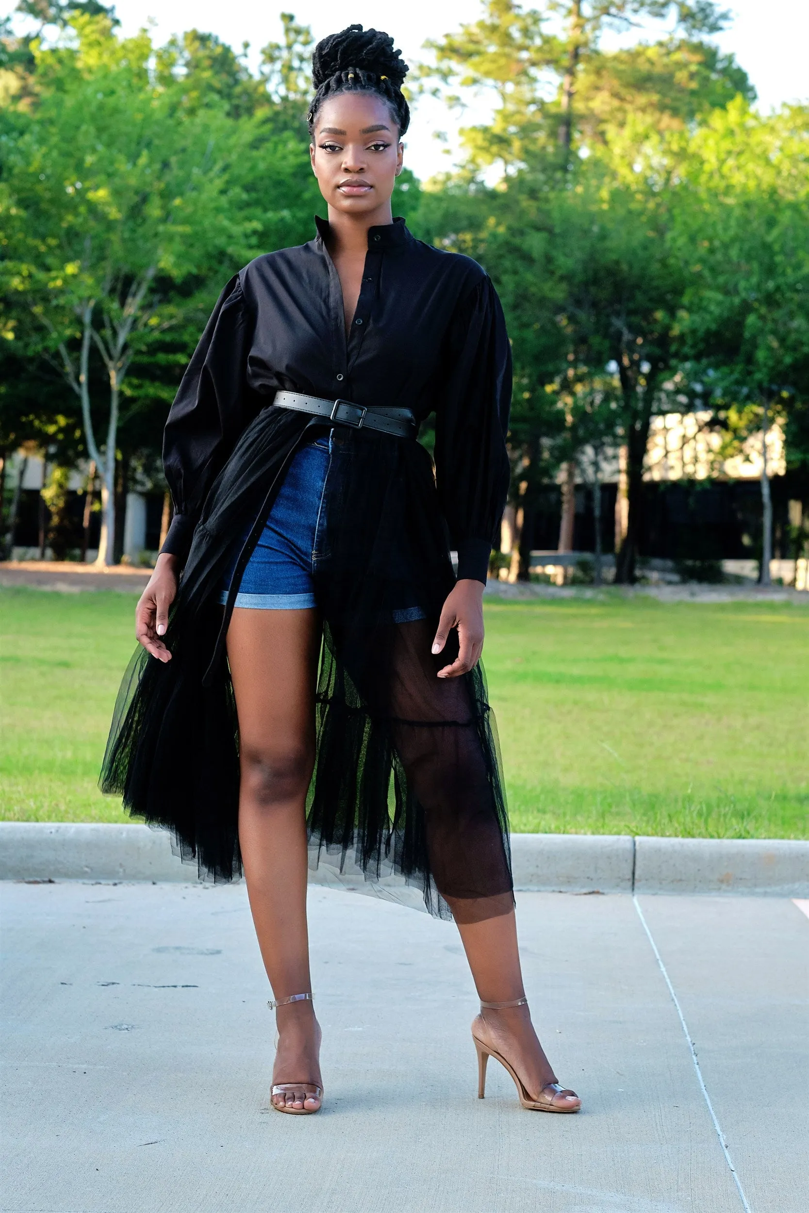 Absolutely Love It Shirt Dress with Extended Tulle