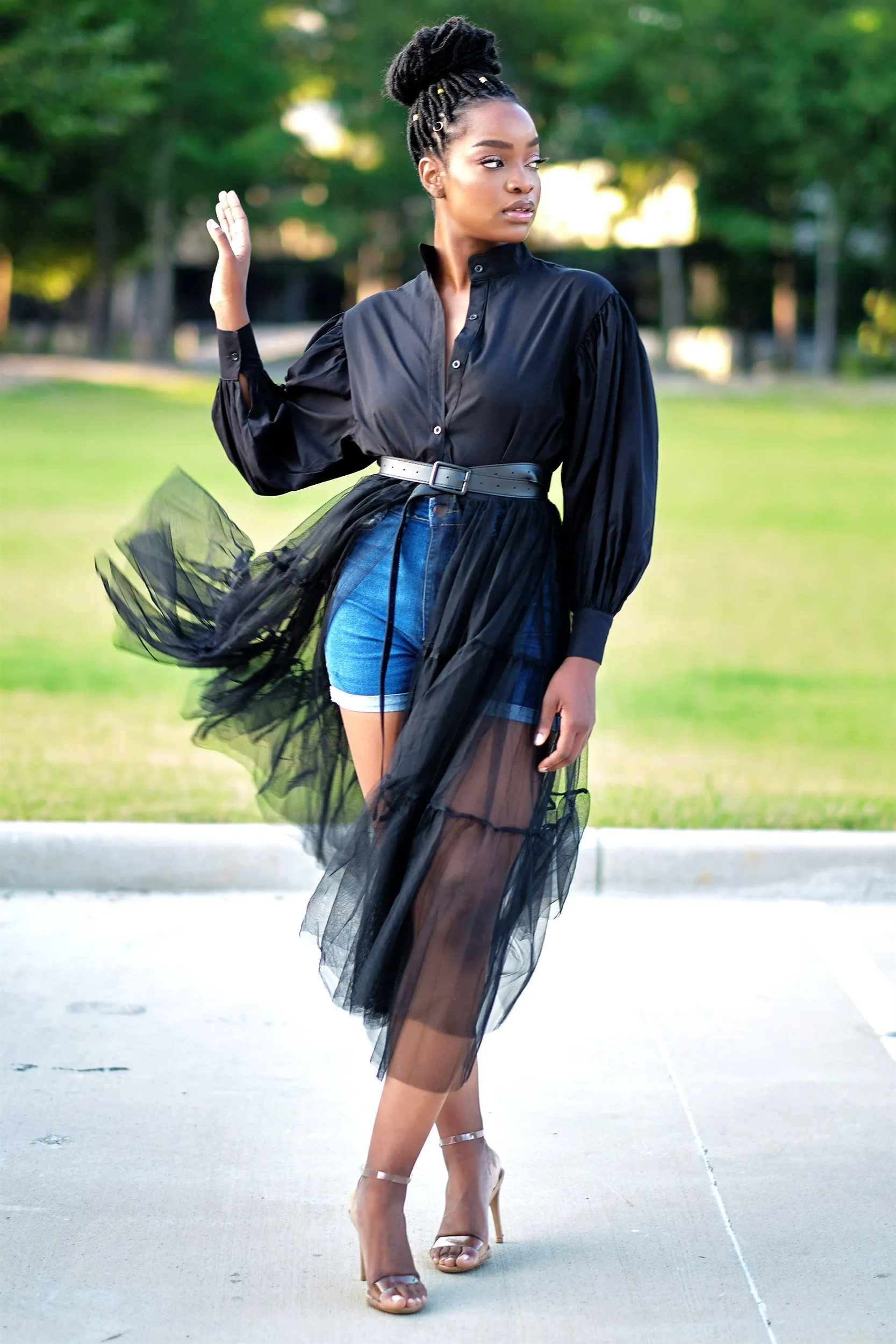 Absolutely Love It Shirt Dress with Extended Tulle