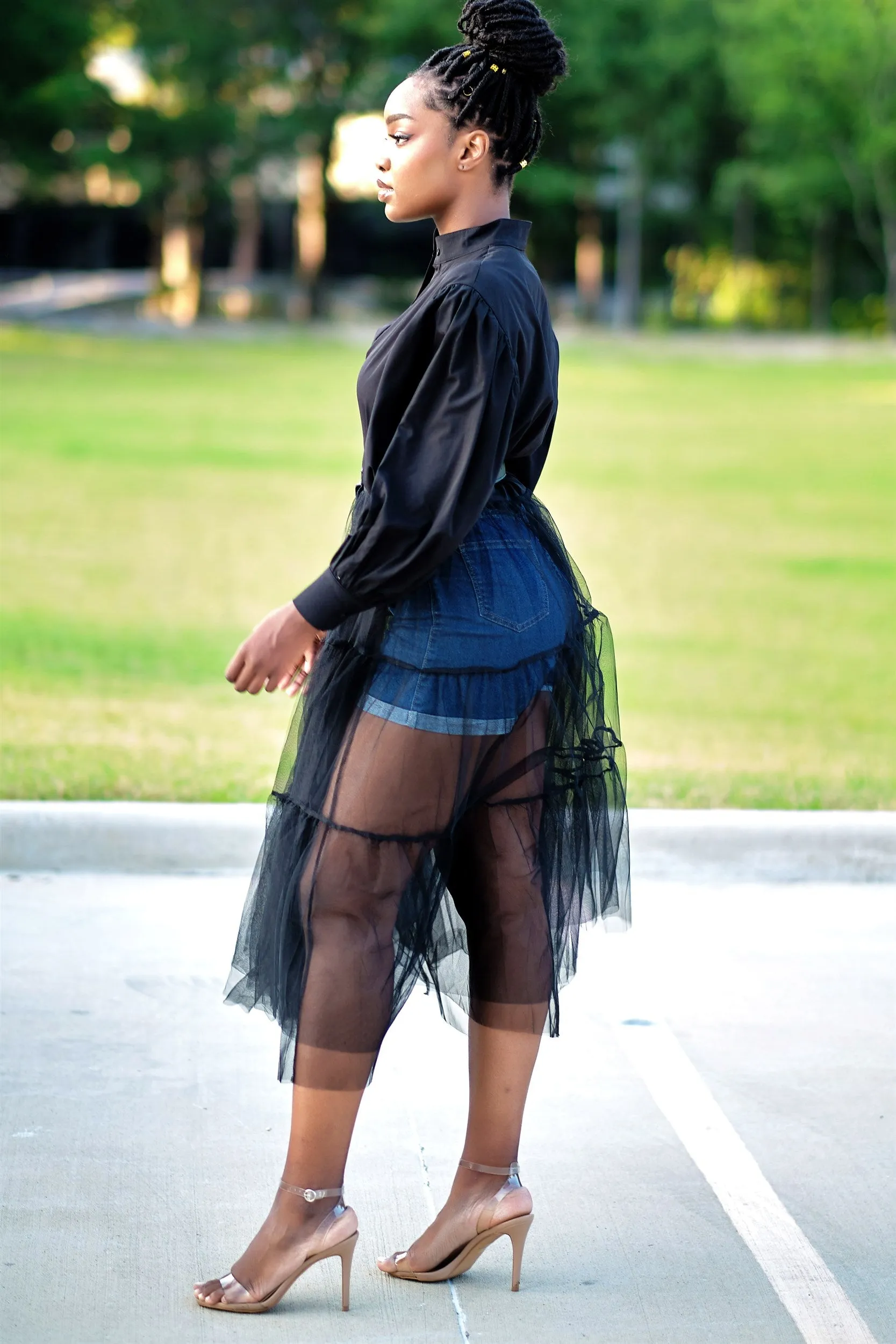 Absolutely Love It Shirt Dress with Extended Tulle