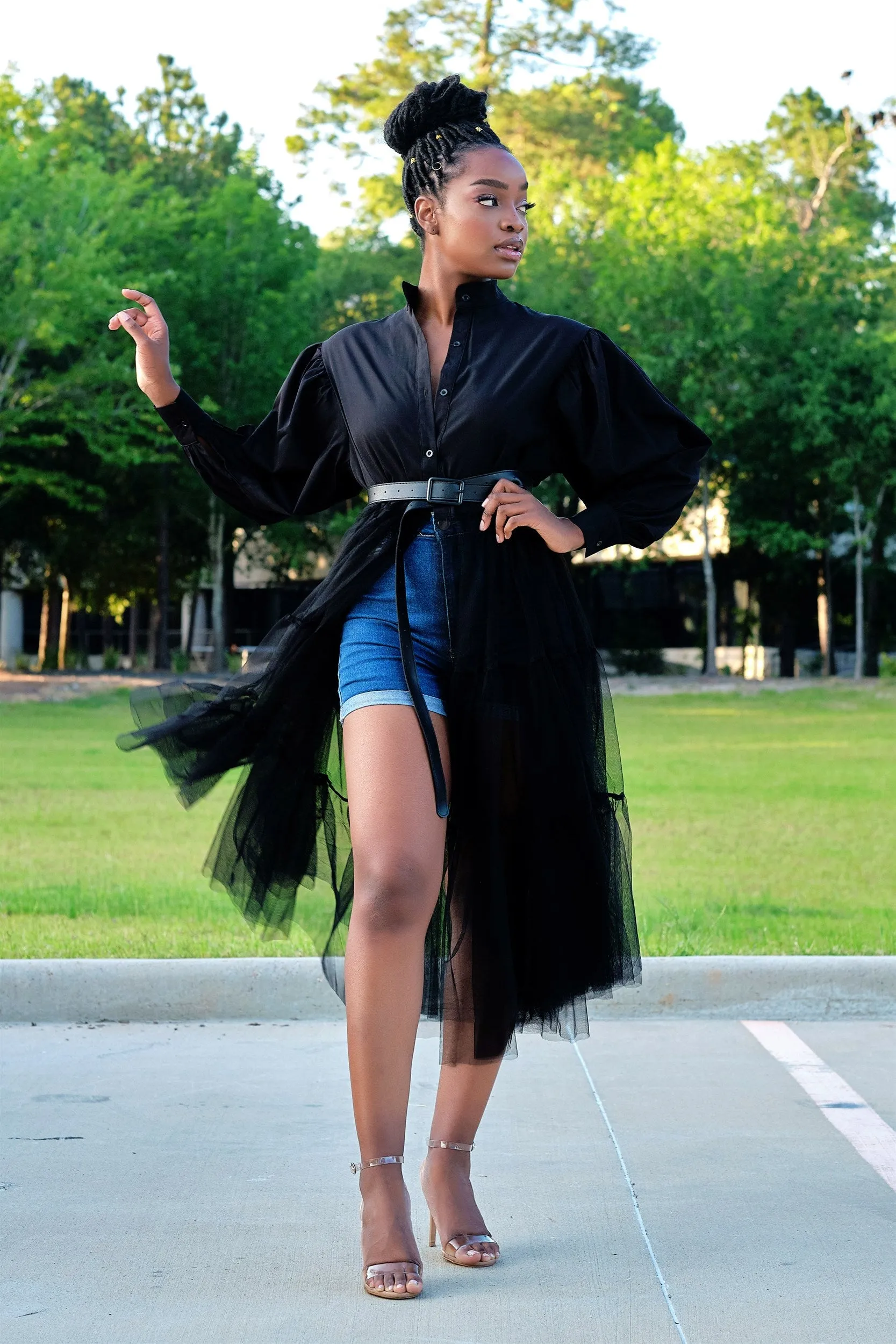 Absolutely Love It Shirt Dress with Extended Tulle