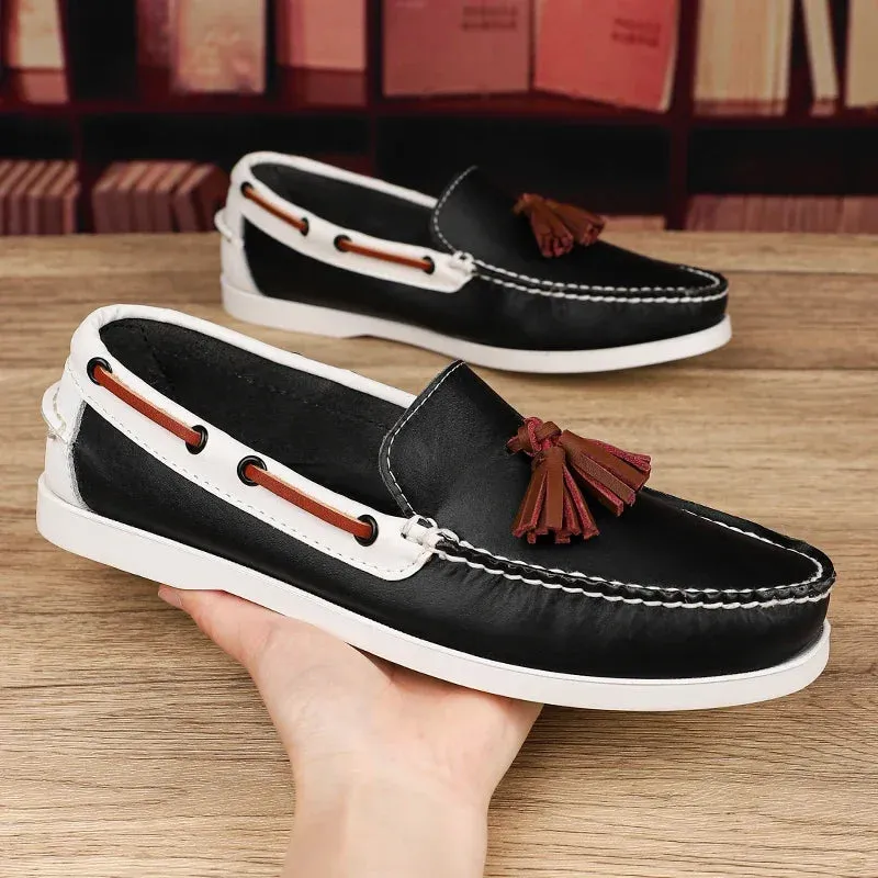 Aidase Men's Casual Shoes Summer Luxury British Style Slip On Leather Office Mens Loafers High Quality Lightweight Comfy Men Dress Shoe