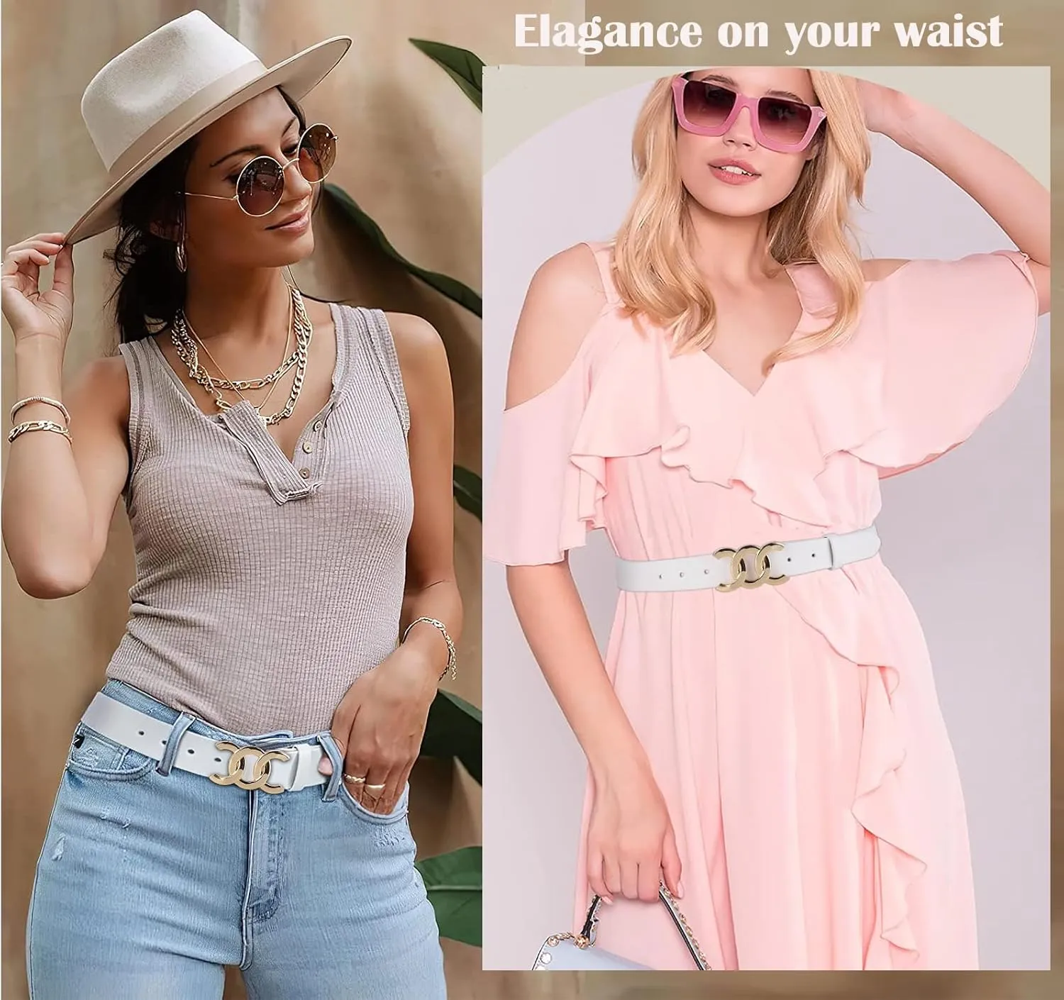 ALAIX Women's Belt Gold/Silver Buckle Belt Black leather belt Fashion Dress Pants Jeans belts for women