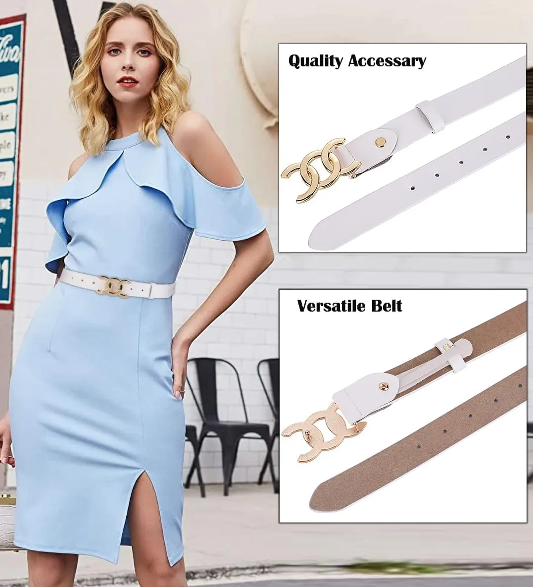 ALAIX Women's Belt Gold/Silver Buckle Belt Black leather belt Fashion Dress Pants Jeans belts for women
