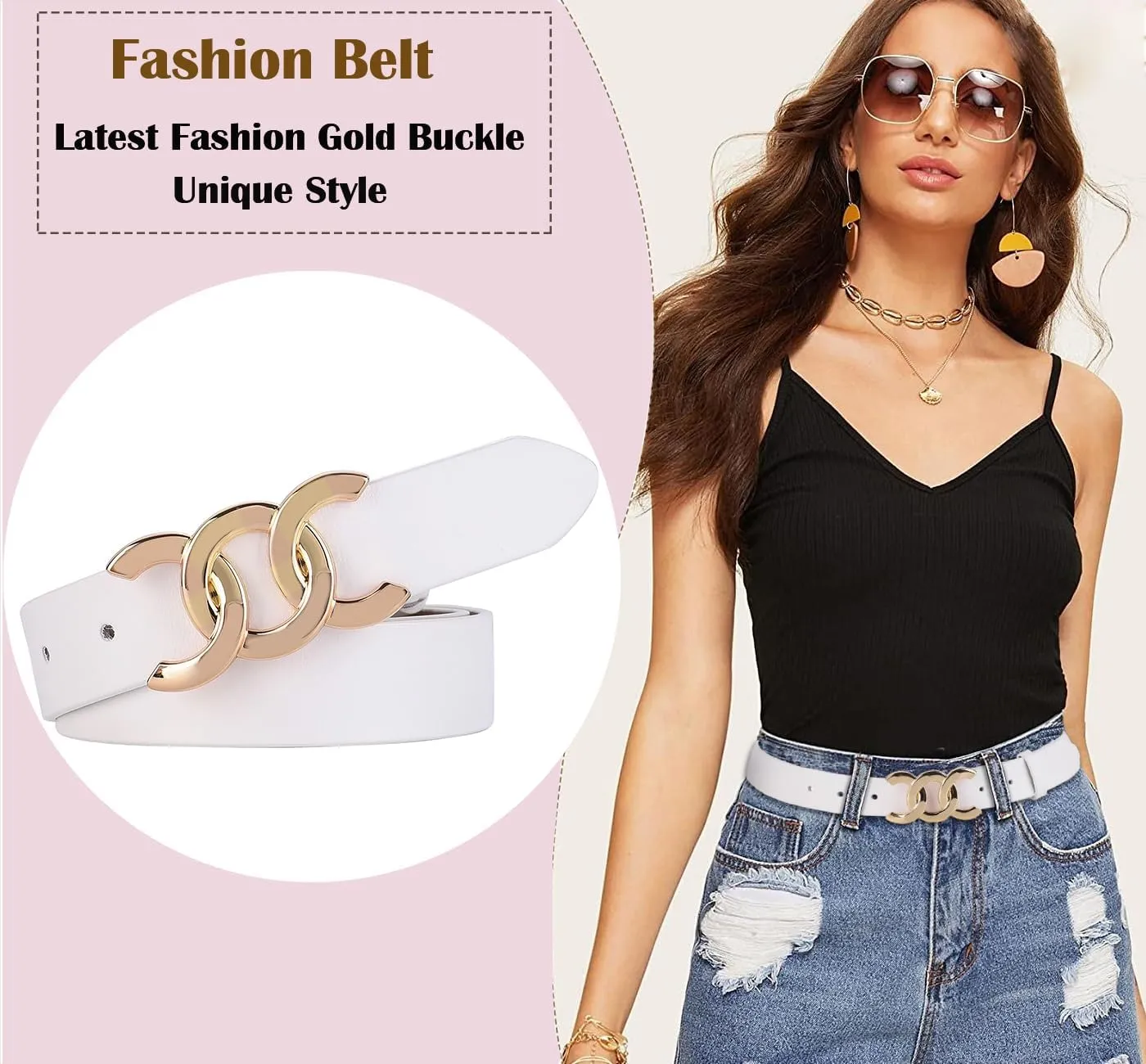 ALAIX Women's Belt Gold/Silver Buckle Belt Black leather belt Fashion Dress Pants Jeans belts for women