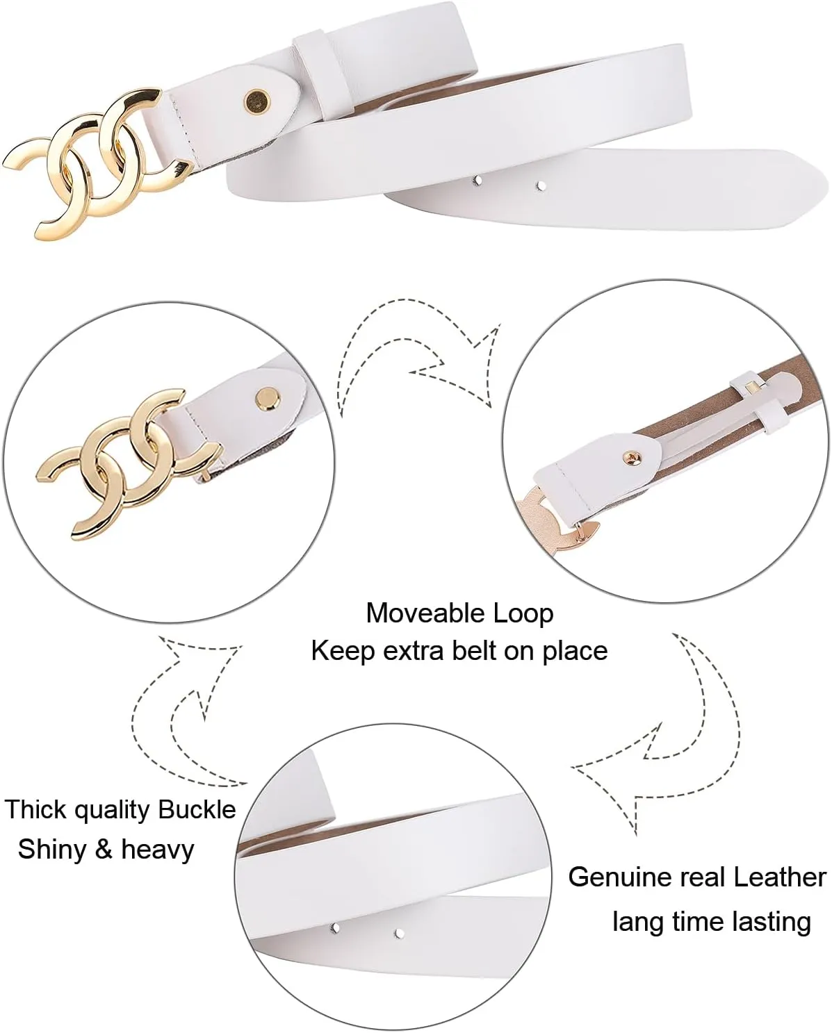 ALAIX Women's Belt Gold/Silver Buckle Belt Black leather belt Fashion Dress Pants Jeans belts for women