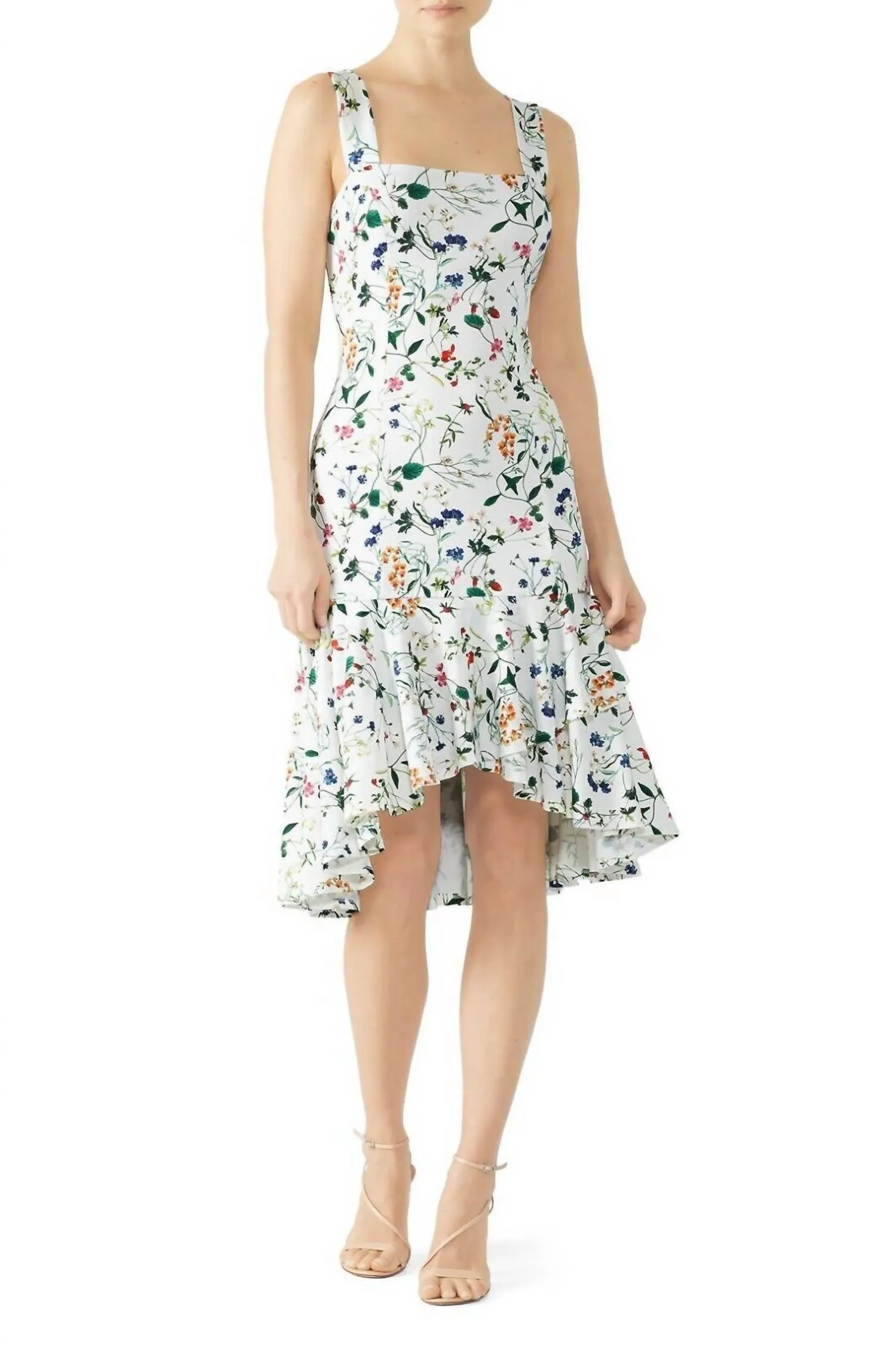Alexia Admor - Floral Ruffle Flutter High Low Hem Strappy Dress