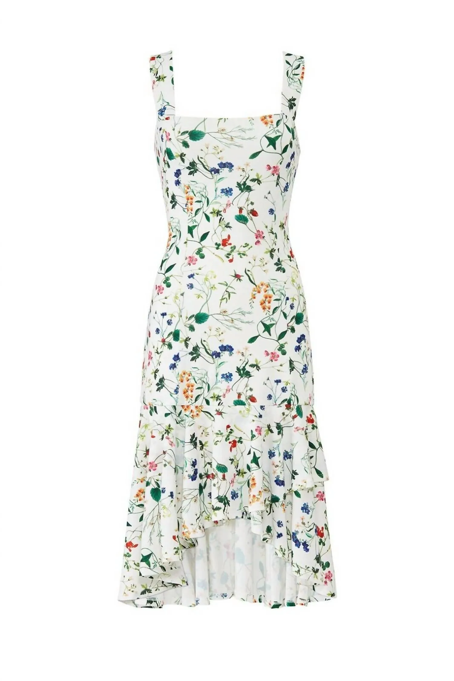 Alexia Admor - Floral Ruffle Flutter High Low Hem Strappy Dress