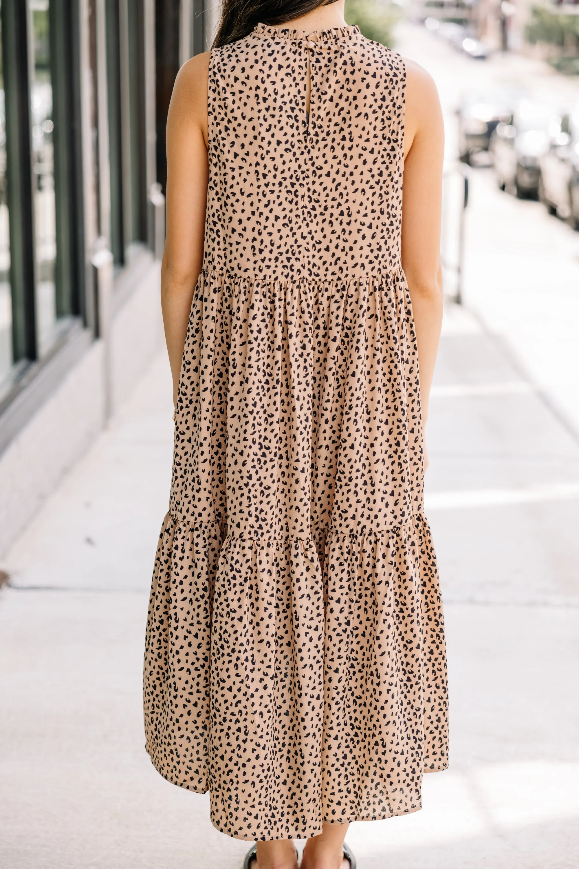 Always Bold Taupe Brown Spotted Midi Dress