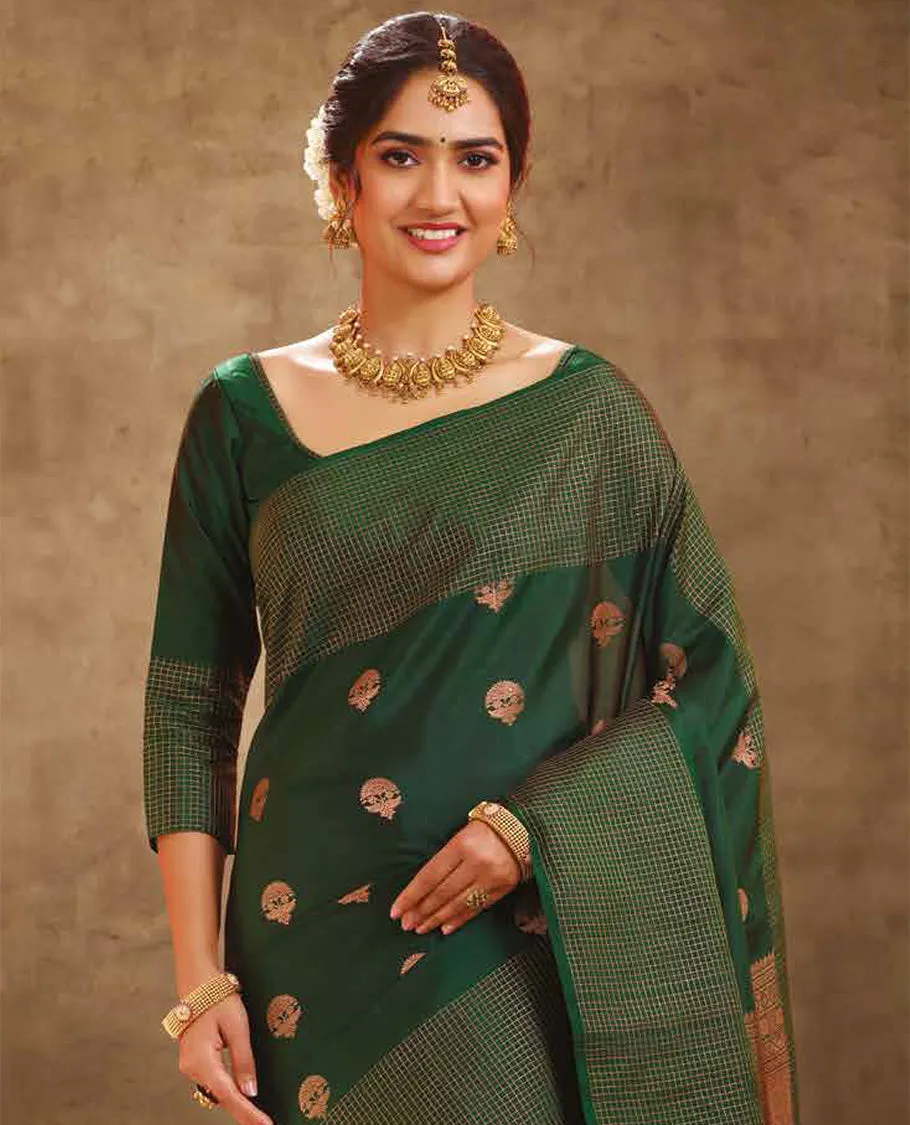 Amazing Dark Green Soft Silk Saree With Sophisticated Blouse Piece