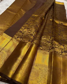 Angelic Brown Soft Silk Saree With Desiring Blouse Piece