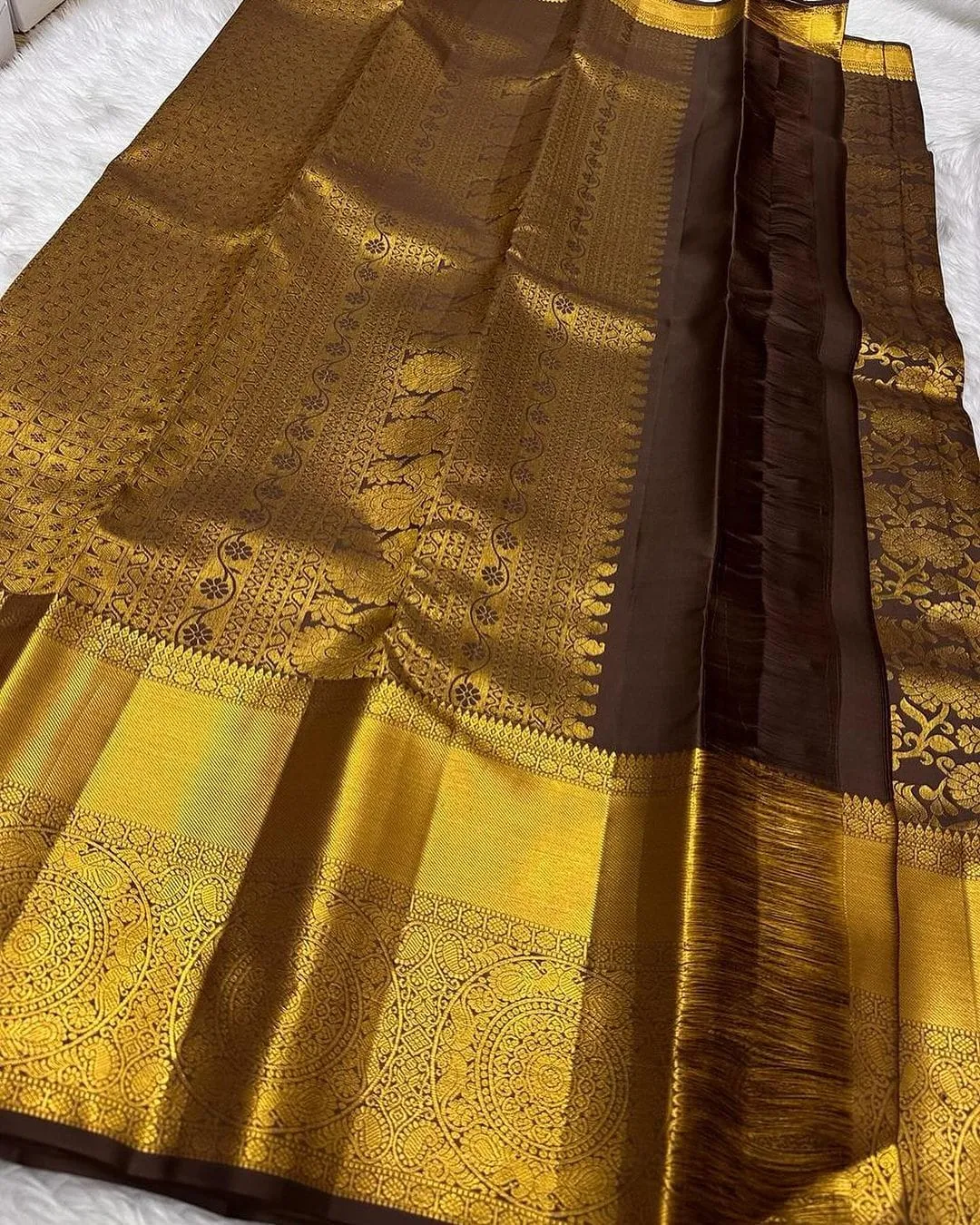 Angelic Brown Soft Silk Saree With Desiring Blouse Piece