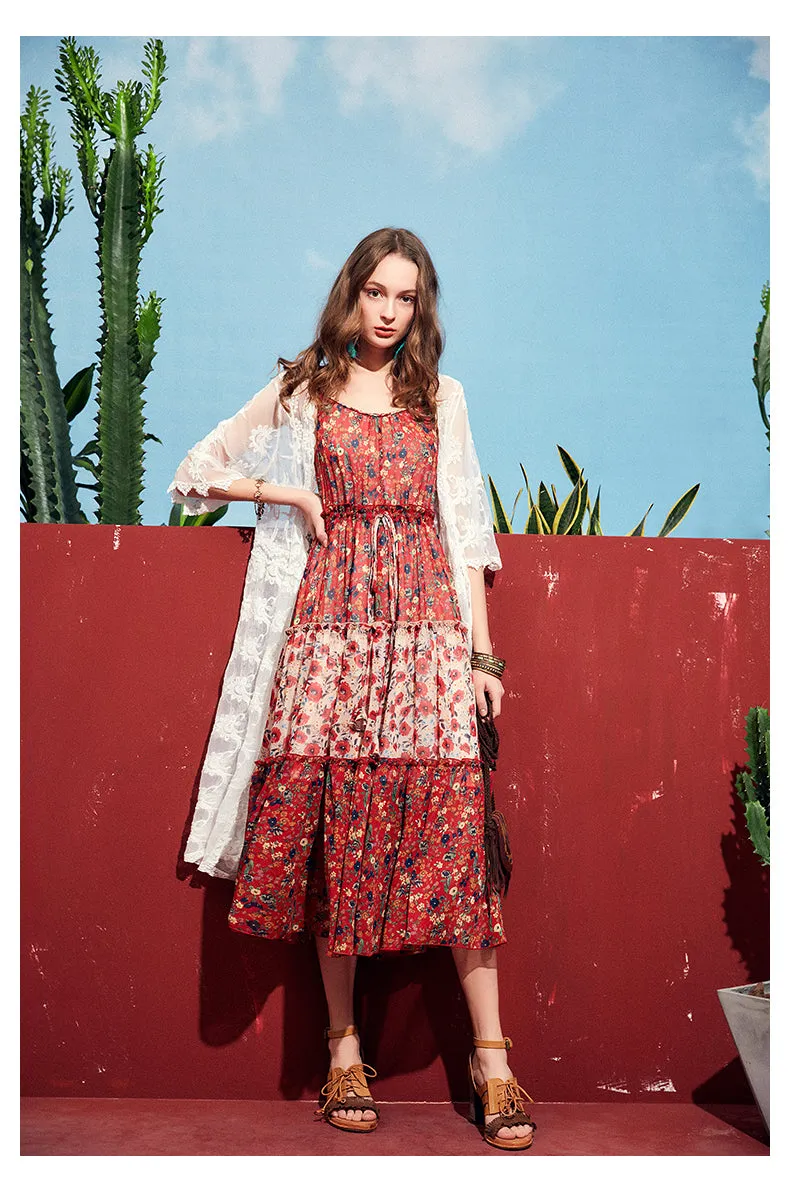 ARTKA FLORAL AND SCARF PRINT MAXI DRESS