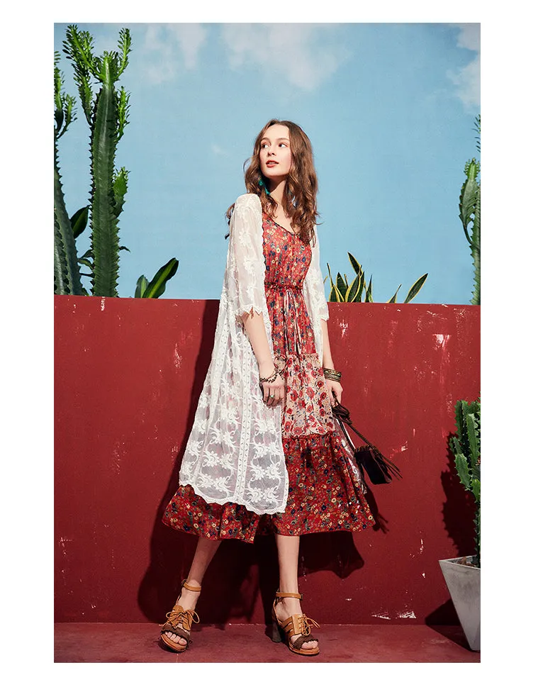 ARTKA FLORAL AND SCARF PRINT MAXI DRESS
