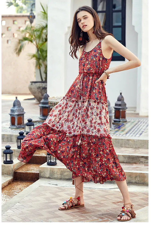 ARTKA FLORAL AND SCARF PRINT MAXI DRESS