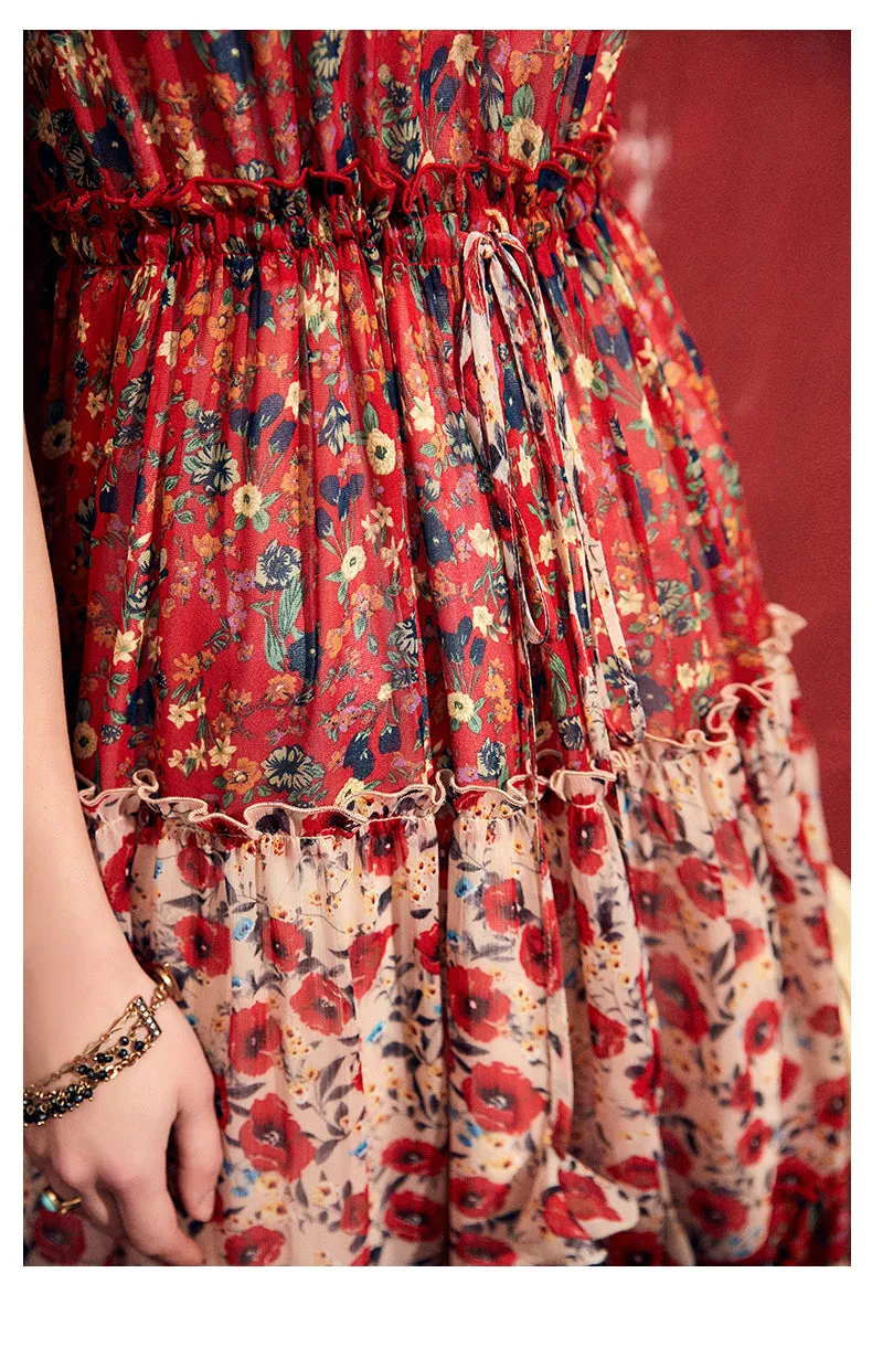 ARTKA FLORAL AND SCARF PRINT MAXI DRESS