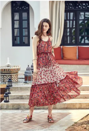 ARTKA FLORAL AND SCARF PRINT MAXI DRESS