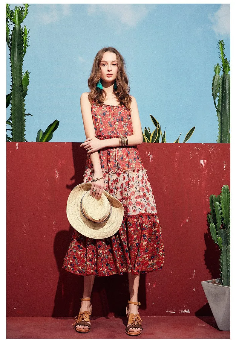 ARTKA FLORAL AND SCARF PRINT MAXI DRESS