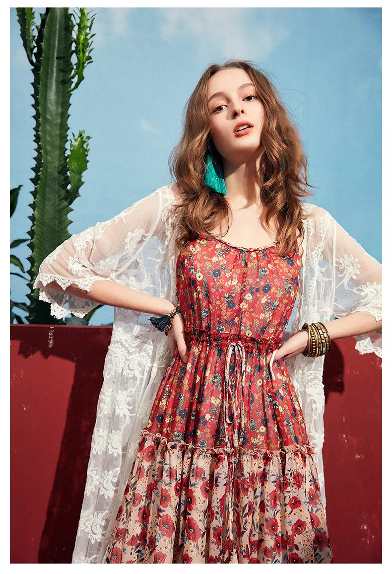 ARTKA FLORAL AND SCARF PRINT MAXI DRESS