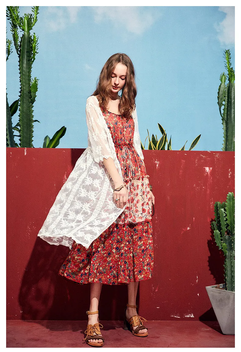ARTKA FLORAL AND SCARF PRINT MAXI DRESS