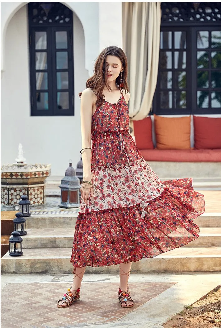 ARTKA FLORAL AND SCARF PRINT MAXI DRESS