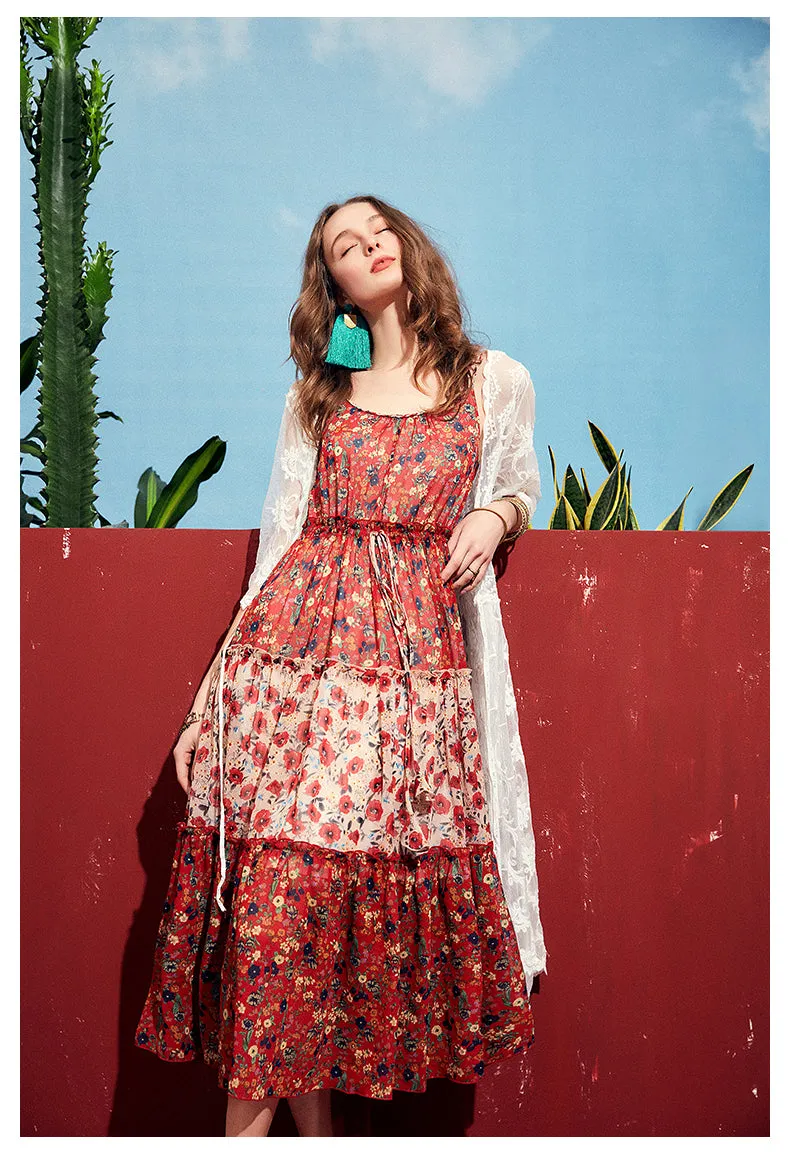 ARTKA FLORAL AND SCARF PRINT MAXI DRESS