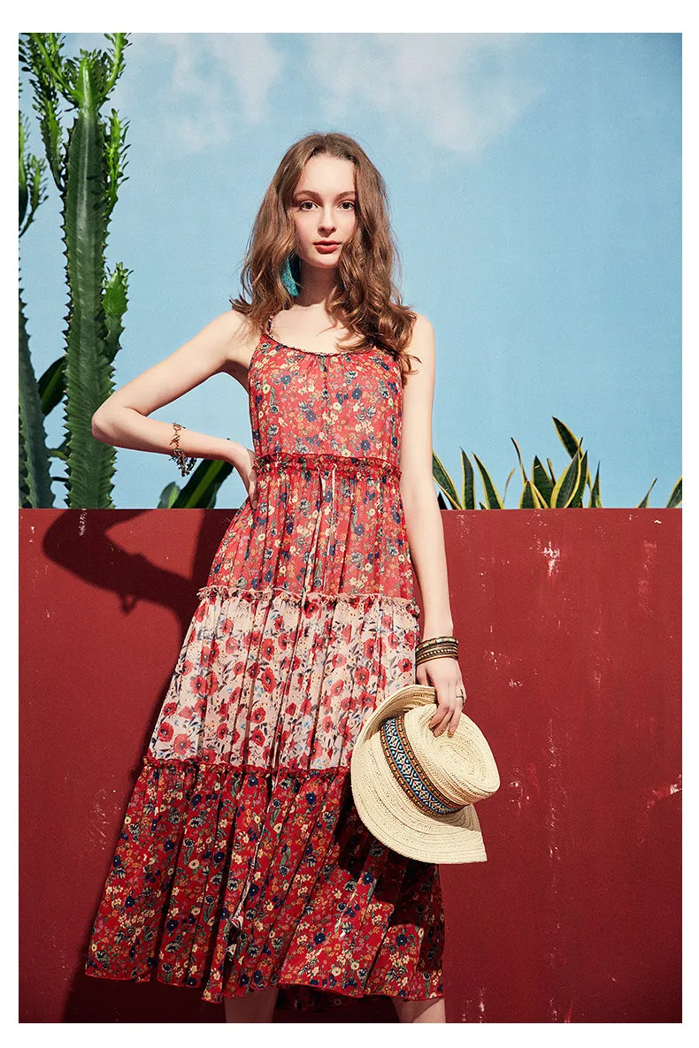 ARTKA FLORAL AND SCARF PRINT MAXI DRESS