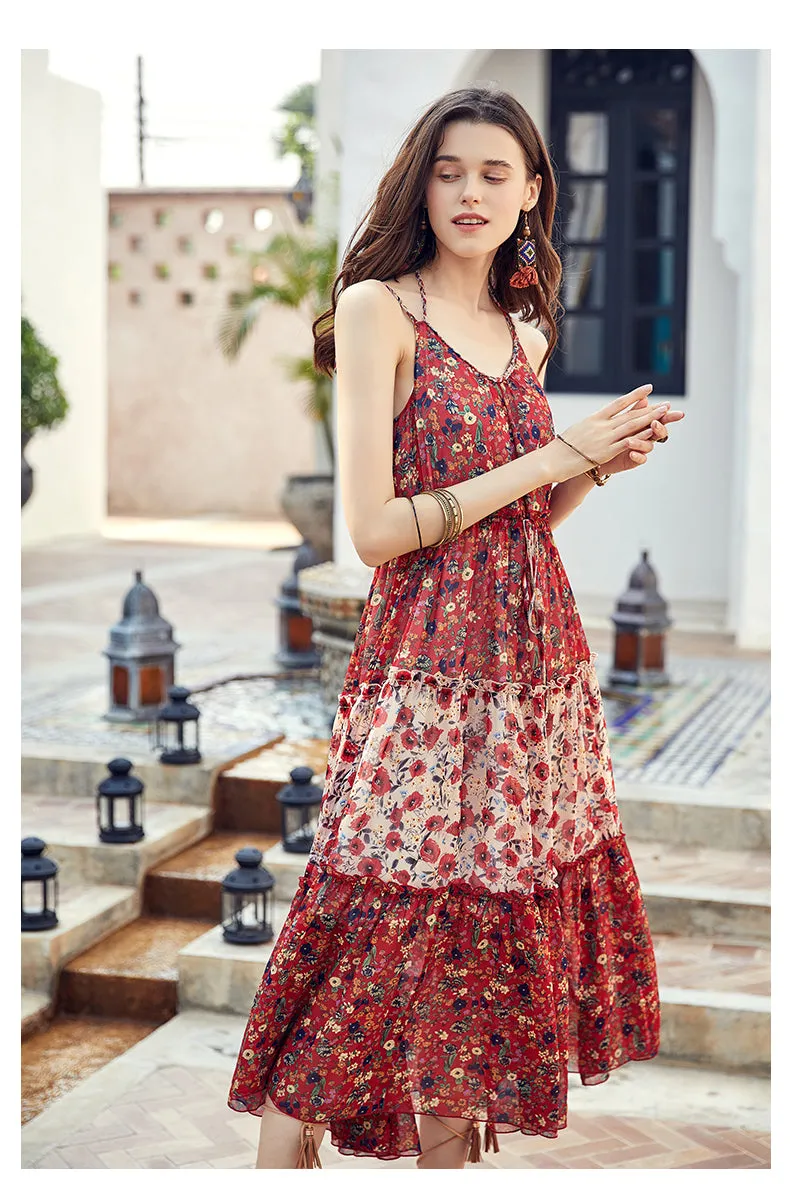 ARTKA FLORAL AND SCARF PRINT MAXI DRESS