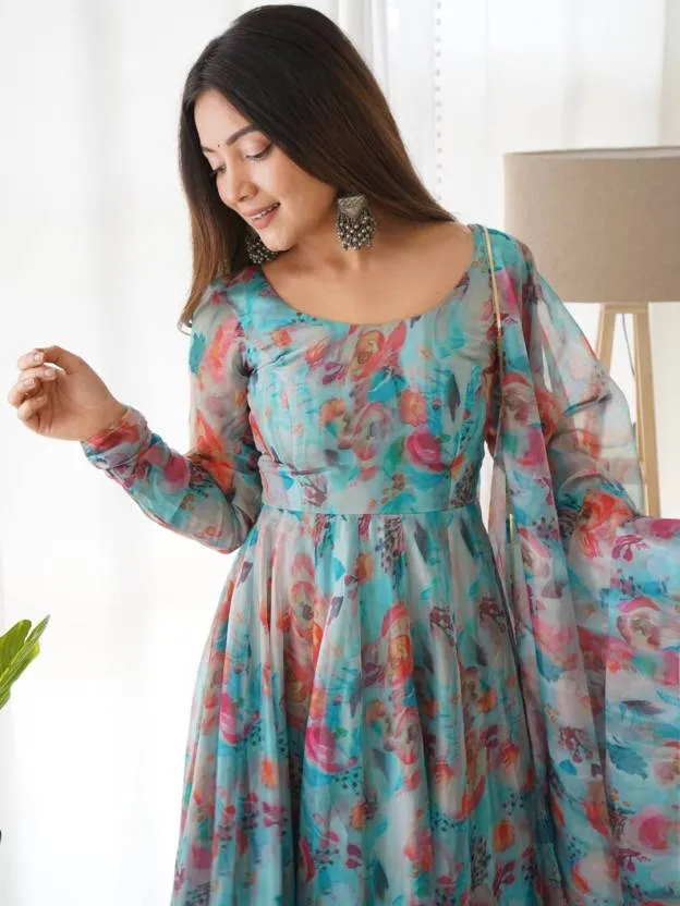 Azure Elegance Kurta Gown Set