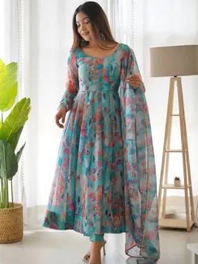 Azure Elegance Kurta Gown Set