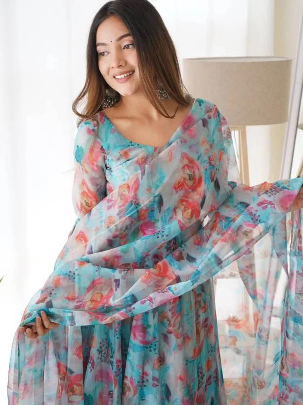 Azure Elegance Kurta Gown Set