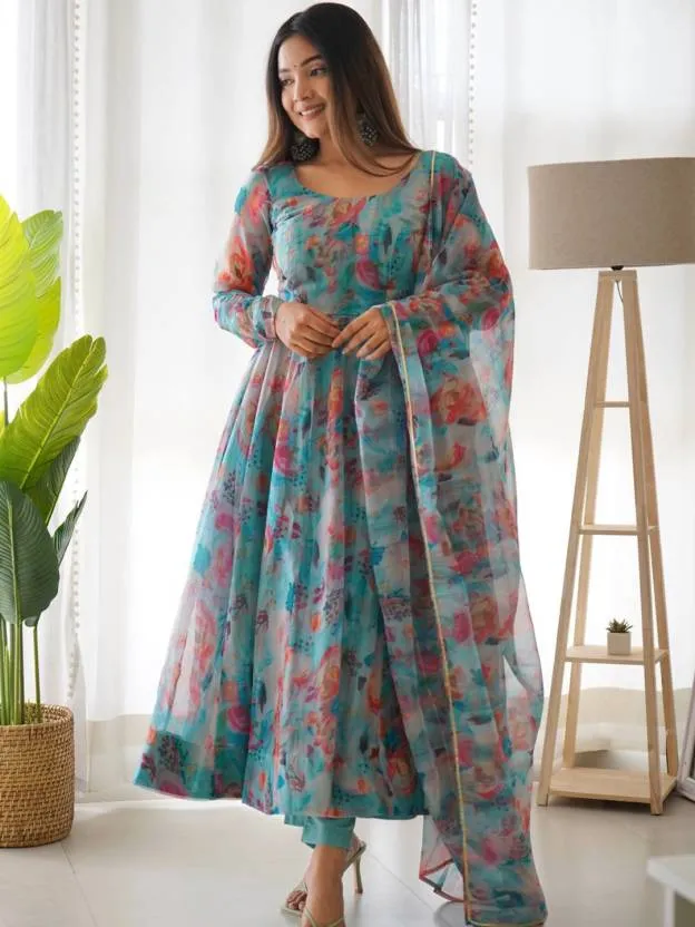 Azure Elegance Kurta Gown Set