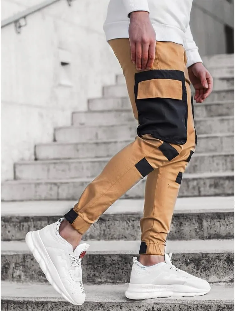 Banana Bucket Mens Hiphop Jogger Sweatpants Cargo Streetwear Punk Pants with Multi-Pockets