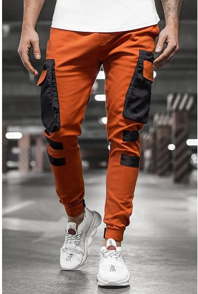 Banana Bucket Mens Hiphop Jogger Sweatpants Cargo Streetwear Punk Pants with Multi-Pockets