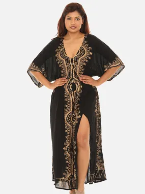 Bohemian Block Print Long Kaftan Dress