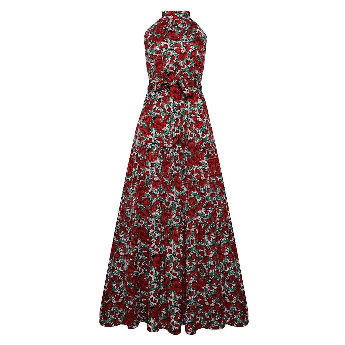 Boho Maxi Dress, Halter Dress, Meadowsweet in Red Tulip